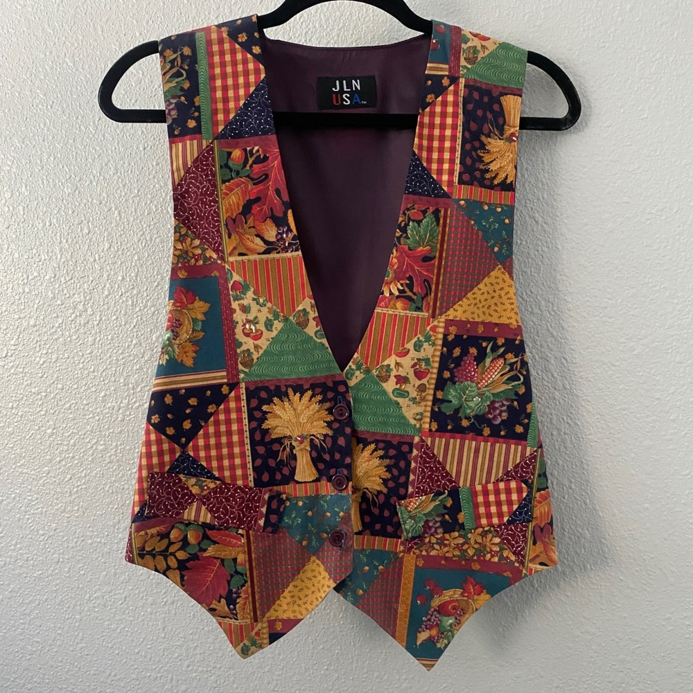 Vintage Fall Vest Small Retro Cottagecore Goblincore Novelty Mushroom Autumn